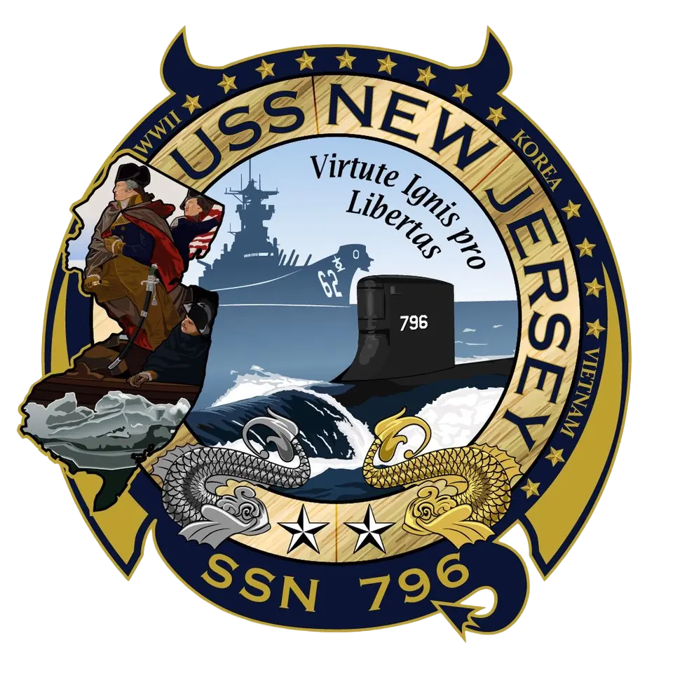 Official crest of USS NEW JERSEY (SSN 796)